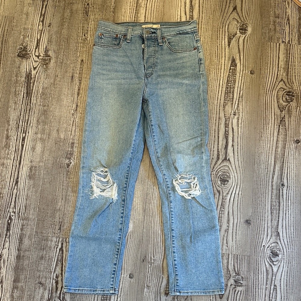 Levi's Light Blue Ripped Straight Leg Jeans
